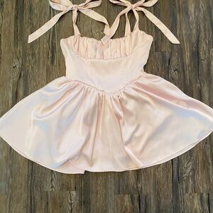 Windsor Light Pink Satin Dress with Bow Details